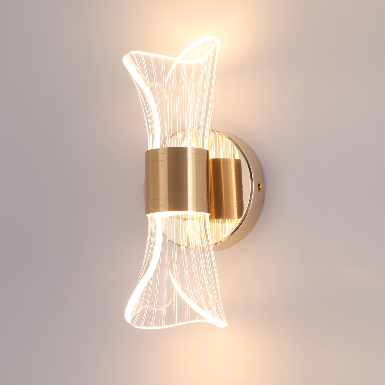 YATAI Bedroom Modern Wall Light, LED SimpleGolden Wall Lamp with Light Guide Plate, Acrylic Dimmable Wall Light for Living Room, Hallway, Bedroom, Stairs, 10W