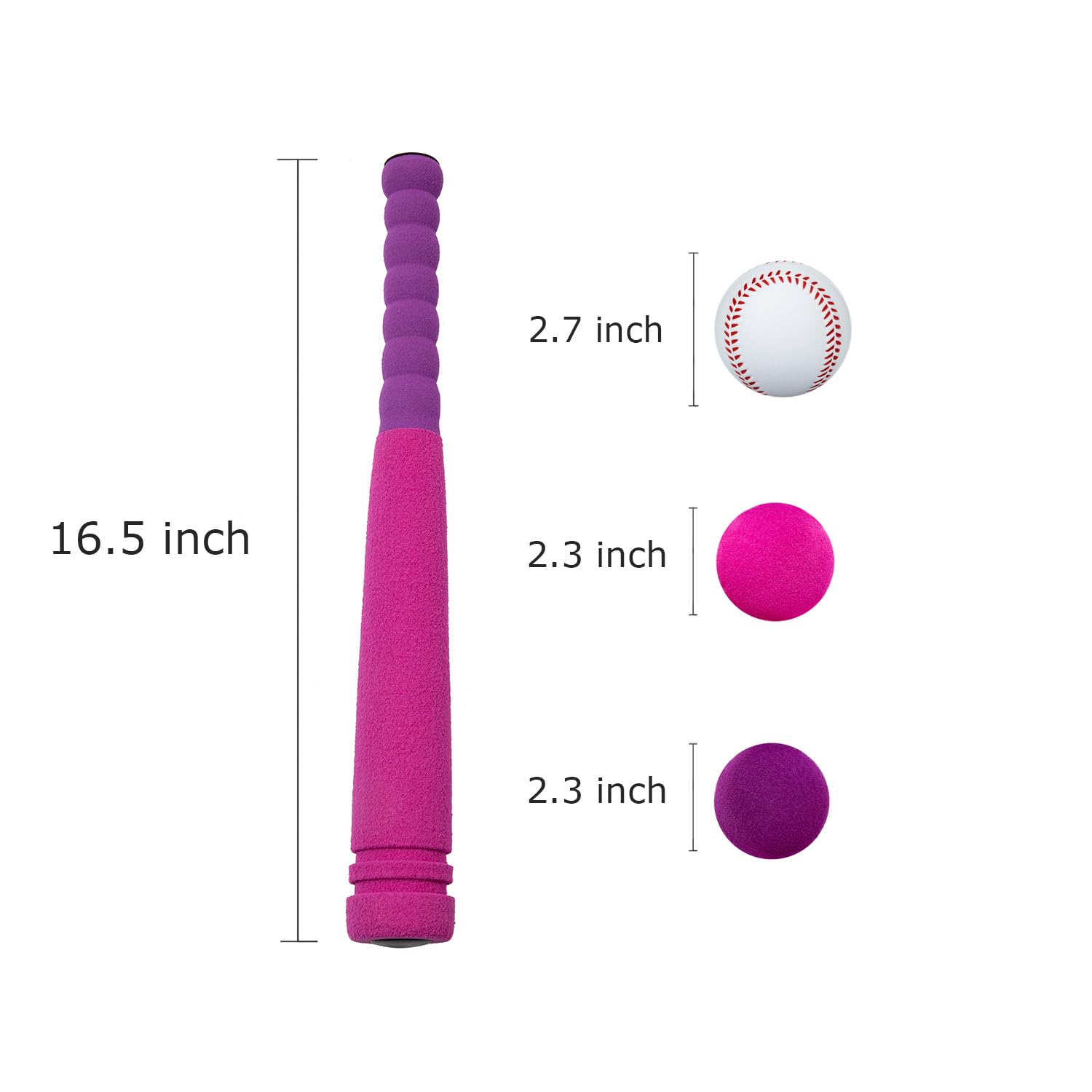 CeleMoon Bate de béisbol de espuma suave de 16.5 pulgadas [tamaño pequeño] para niñas, juego de juguete de bateo de sóftbol Tball con 6 pelotas, para niños pequeños e hija de 3 años, juego deportivo