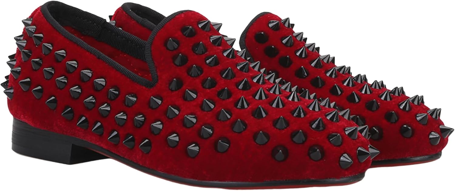 HI&HANN Toddler Boys Girls Dress Shoes Studded Suede Flats with Spikes Little Kid Shoes Wedding Dress Shoes Slip On Loafer Flats Shoes Matching Outfits
