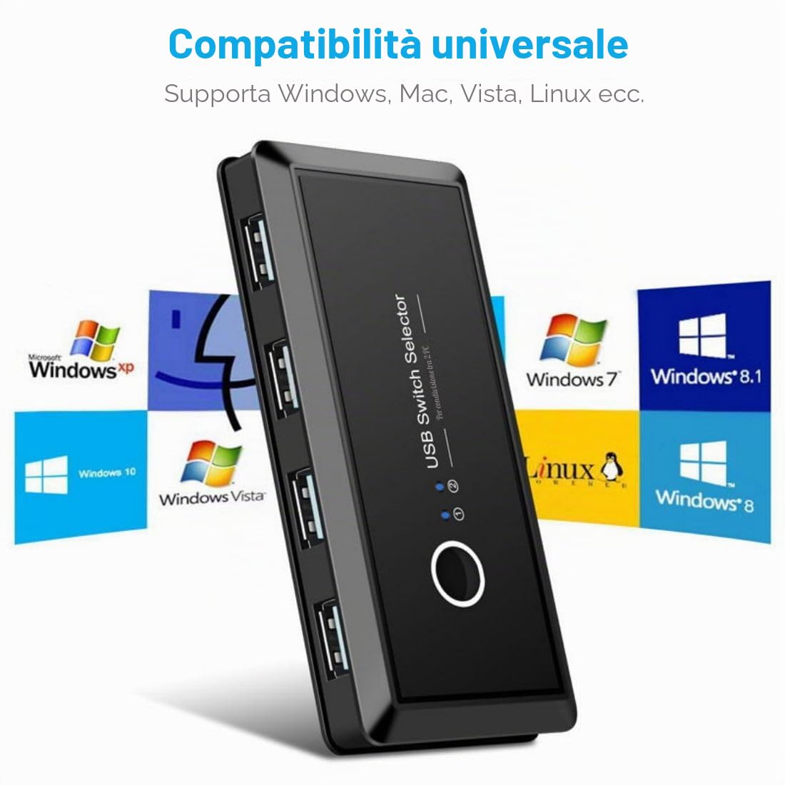 Chenyang USB 2.0 KVM Sharing Switch Selector 2 Computer condividono 4 Dispositivi USB per Tastiera, Mouse, Scanner, Stampante