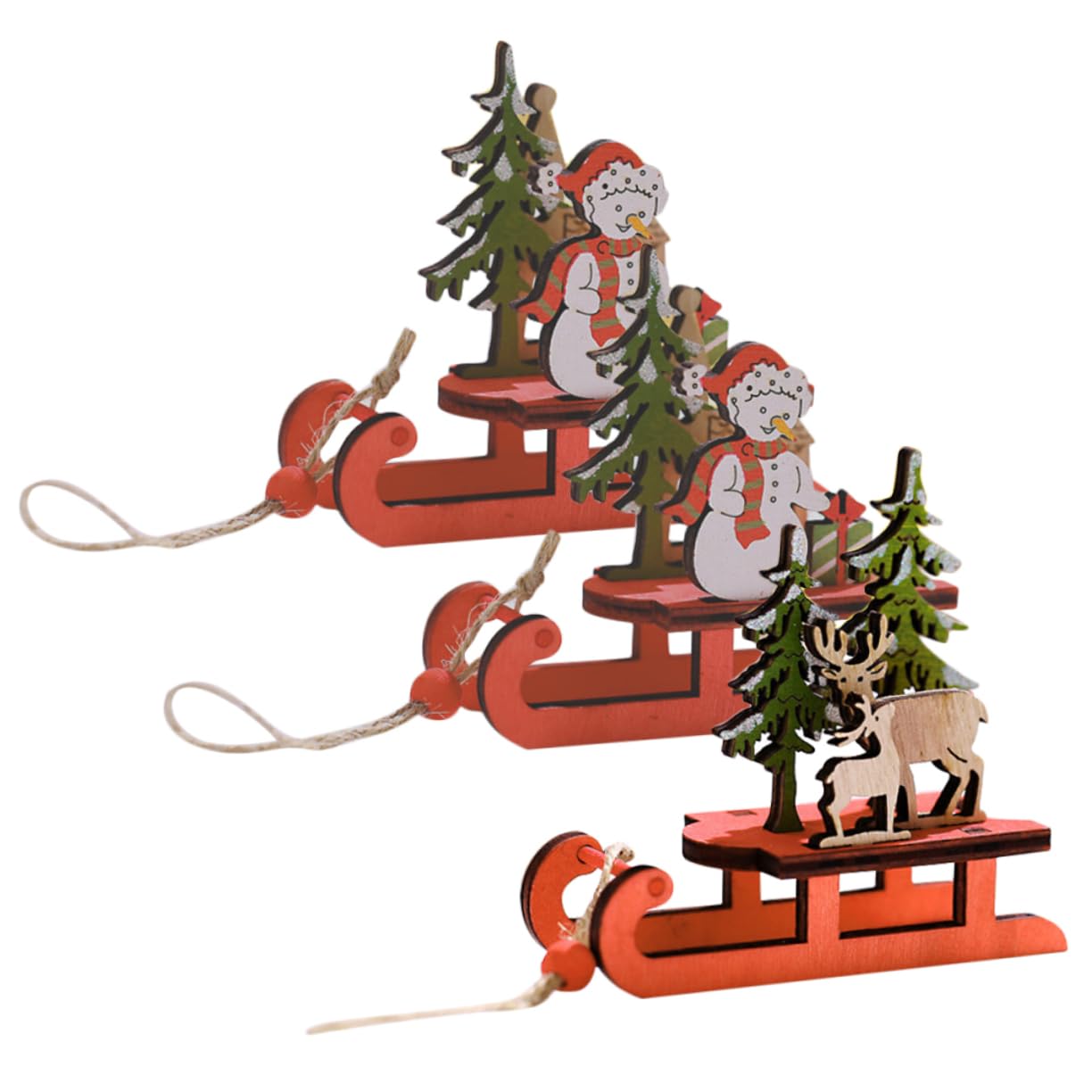 Cabilock 3 Set Slitta Natalizia in Legno Figurine Scena Ornamenti Natalizi Decorazioni Di Halloween Appeso All'albero Di Natale Uomo Fiocco Di Neve Arredamento Autunno Bosso 3 Pezzi*3