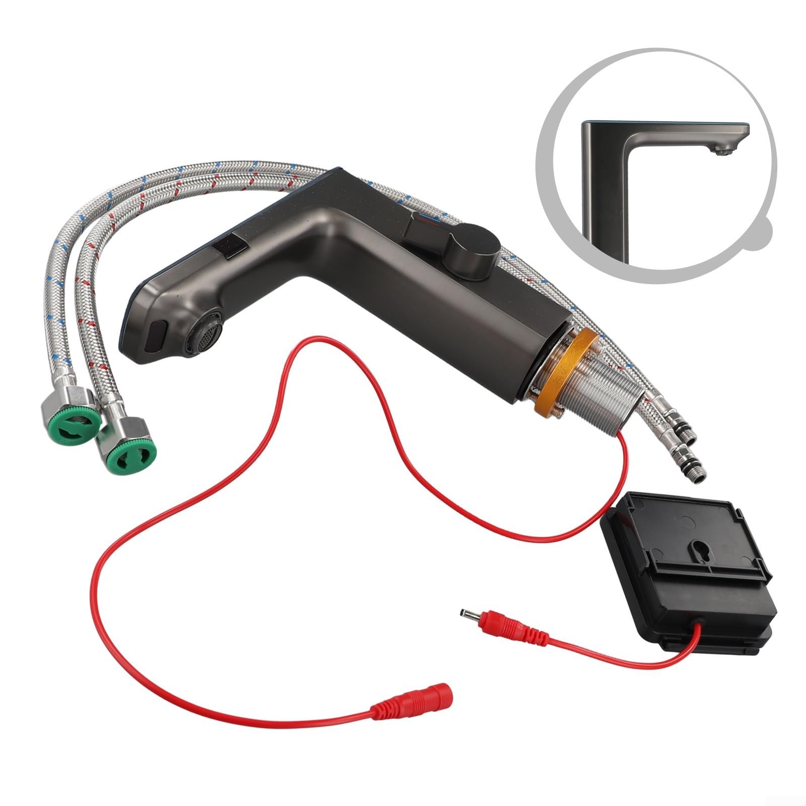 Grifo automático con sensor infrarrojo con pantalla de temperatura, grifo inteligente para lavabo, pantalla digital, mezclador de agua fría y caliente sin contacto, acabado cromado de latón, mango