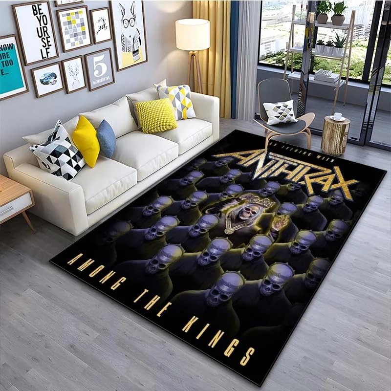 Tappeto con Motivo Rock Anthrax, Misura 15, Ideale per Soggiorno, Camera da Letto, Comodino, Bagno, Zona Relax, Music Club H8302 140×200 cm