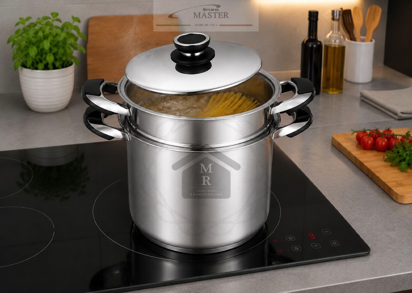 Spaghettiera Linea Master 3 Pz. Acciaio Inox 18/10 Induzione Cestello Cuocipasta