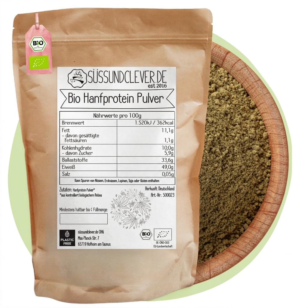 süssundclever.de® Bio Hanfprotein Pulver | 5,0 kg (5 x 1 kg) | 50% Protein | vegan | aus Deutschland | ohne Zuckerzusatz | ökologisch-nachhaltig abgepackt