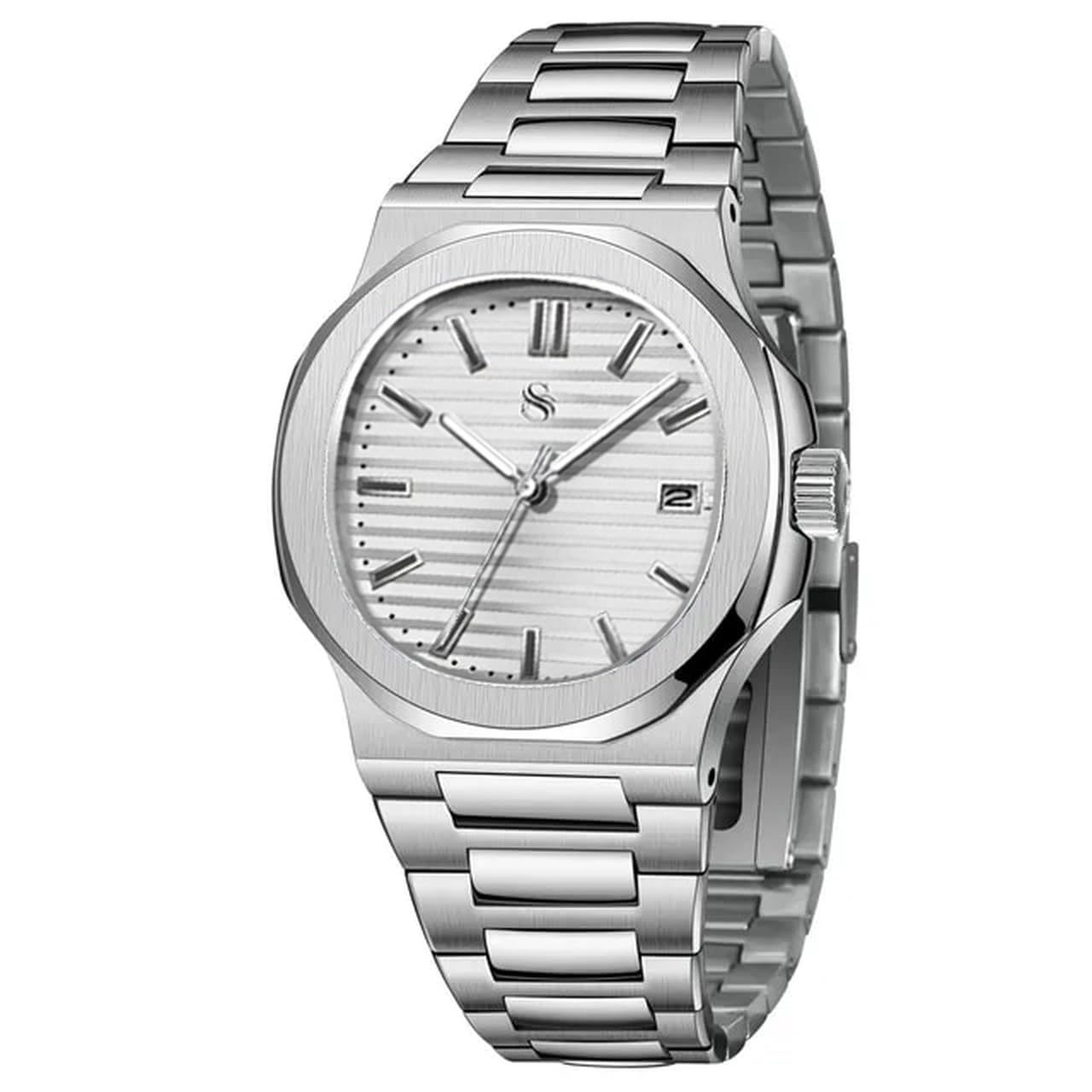 Shocknshop Silver Stainless Steel Analog Square Dial Date Display Wrist Watch for Men (White Dial and Silver Strap) -PGNI85 (B0CS2TN1DG) Amazon Price History, Amazon Price Tracker
