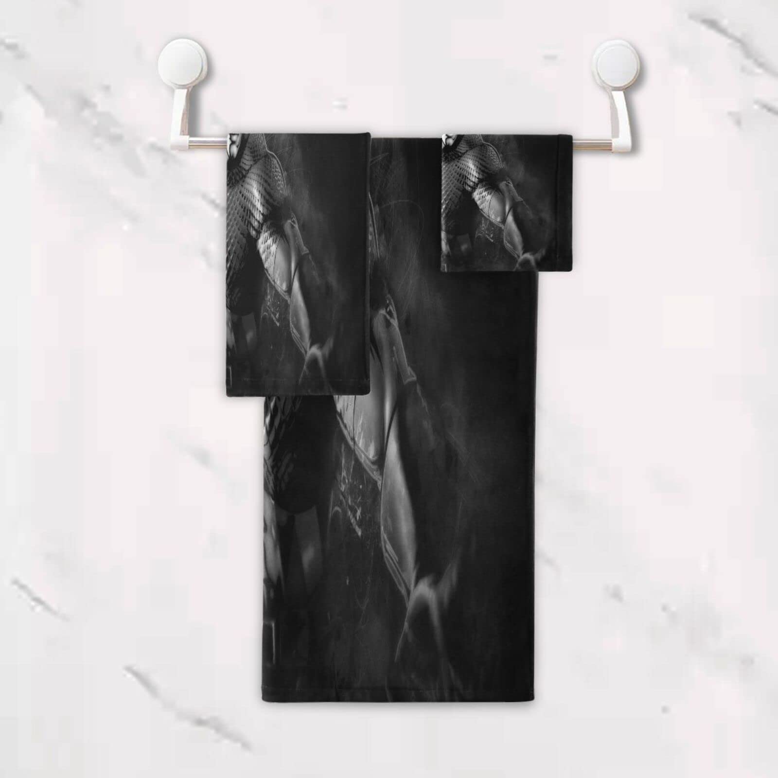 Héroe De Arte Negro Guerrero Juego de Toallas para Baño Playa 100% Algodón de Piscina Toalla (1 Toalla de Baño y 1 Toalla de Mano y 1 Paño de Lavado) para Nadar Hotel Niñas Niños Niños