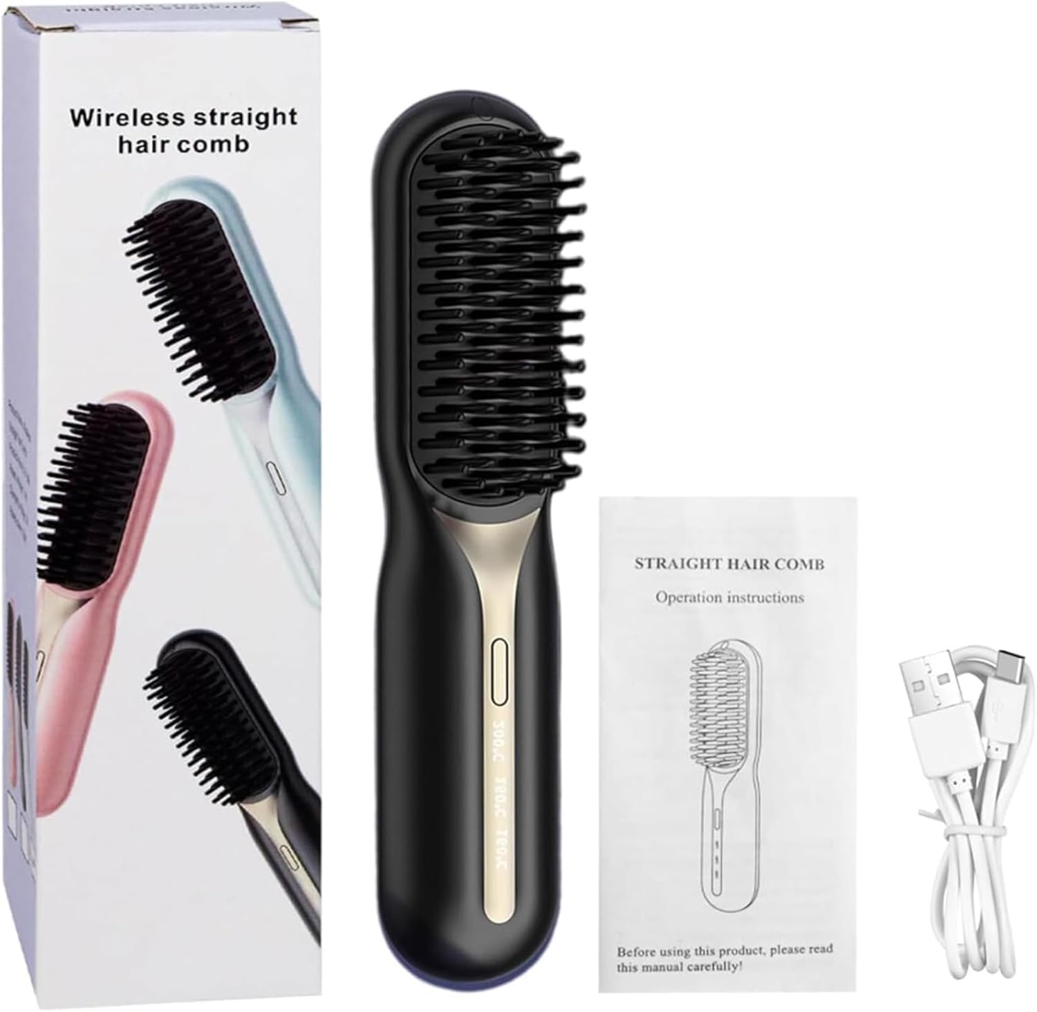 2024 Cordless Hair Straightener Brush, Portable Straightening Brush for Travel, Rechargeable Feature Fast Heating Lightweight Wireless Hair Straightening, Hot Comb Straightener, Lightweight & Mini