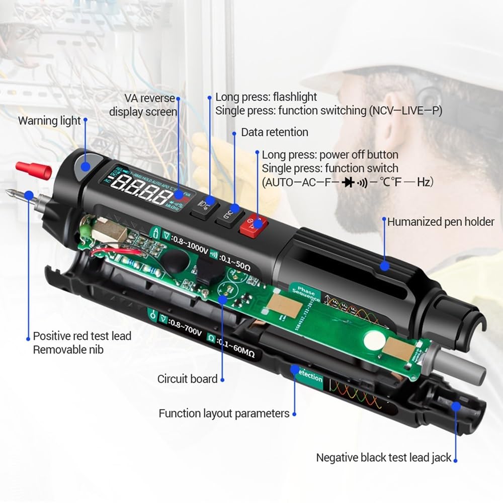 Medidor de voltaje, Pinza Amperimétrica Probador De Voltaje Detector Pantalla LCD Sensor CA Sin Contacto Pluma Verificación Cable