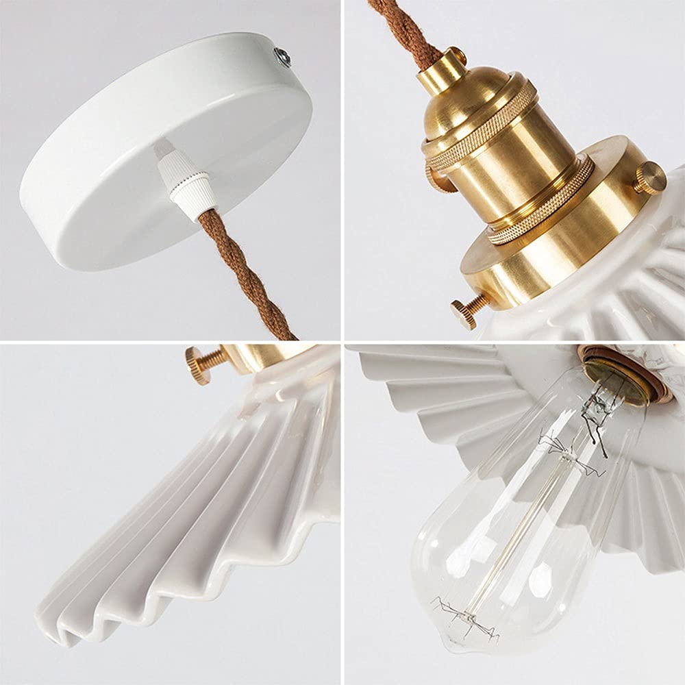 Lámpara colgante de cerámica Blanca con pantalla plisada de Un Solo cabezal, minilámpara de techo E27, Ideal para cocina, Sala de estar, dormitorio, decoración del hogar.