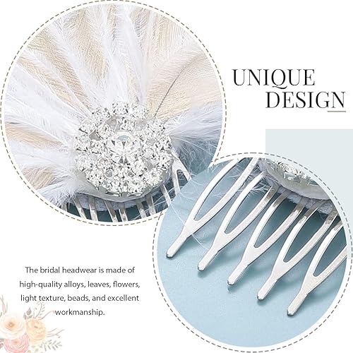 Miniatura 5 de Latious Peine de plumas para novia de boda de cristal blanco para novia de los años 1920, accesorios para el cabello, joyería para el cabello de