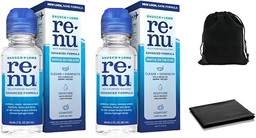 renu Lente Contact Solution, desinfectante multiusos para el cuidado de los ojos, fórmula avanzada que mata el 99.9% de los gérmenes, tamaño de