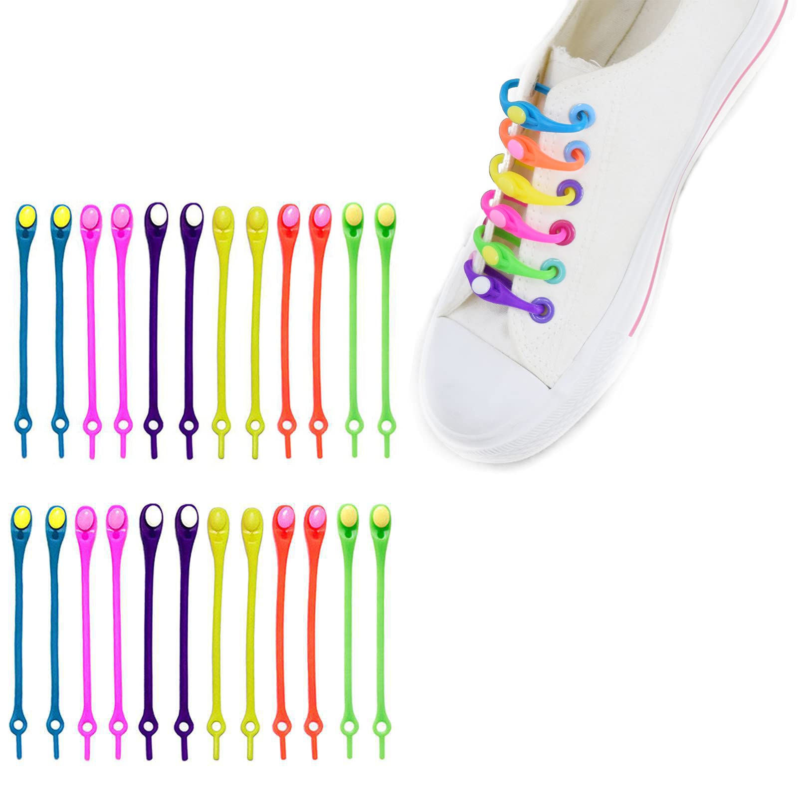 Tujuna 24 pcs Lazy Tying-Free Elastic Shoelaces, Laces Special No Tie Rubber, for Kids and Adults, Elastic Shoelaces for Sneakers (color)