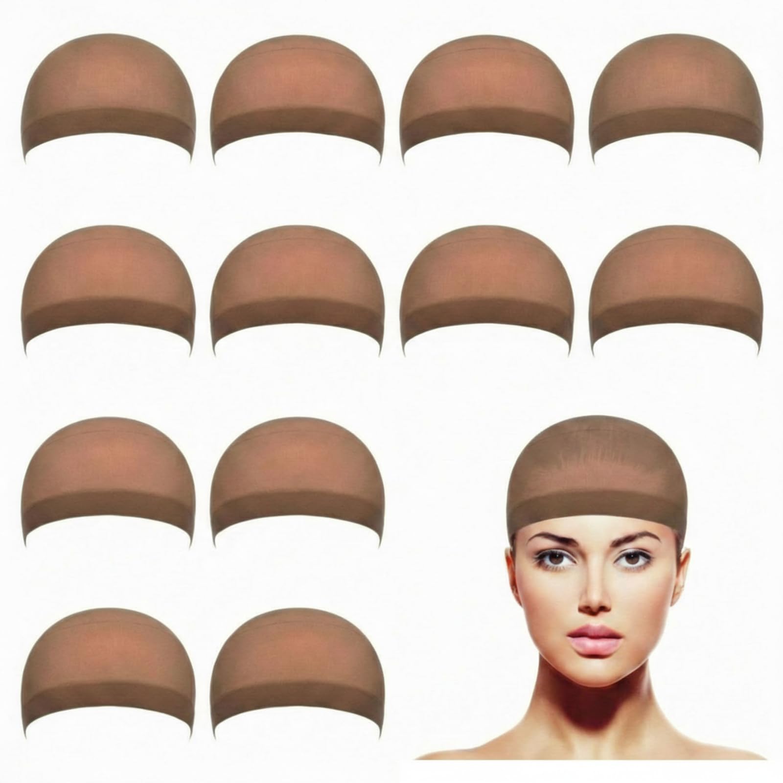 eBoot 12 Pack Nylon Wig Caps for Women and Men (Light Brown)