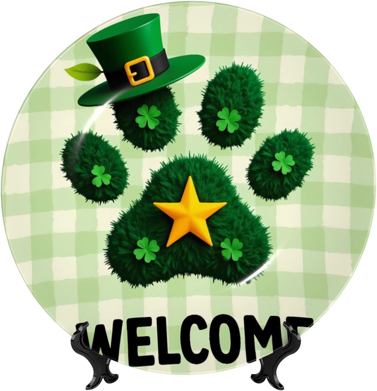 St Patrick Cheers Style Ceramic Plate Display Decorative Plate With Stand Wall Hanging Plate For Home Decor 10 Inch