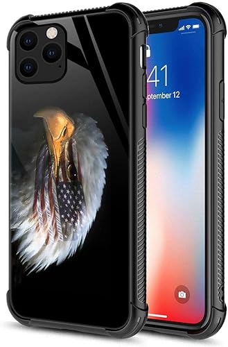 Funda para iPhone 11 - Funda protectora de TPU de silicona suave y cristal templado con diseño de ojo de águila con bandera estadounidense