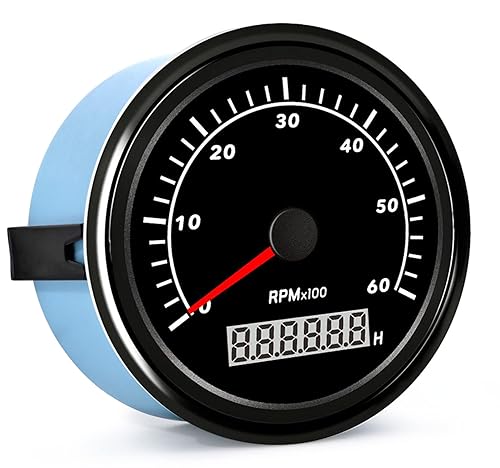 KGOB Tacómetro de 3.346in 6000 RPM para automóvil, motocicleta, yate, vehículo con retroiluminación roja, calibre 9-32 V