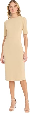 Donna Morgan Womens Curved Waist Seam Crepe Workwear Dress Career Office Desk to Dinner Event Occasion Guest of
