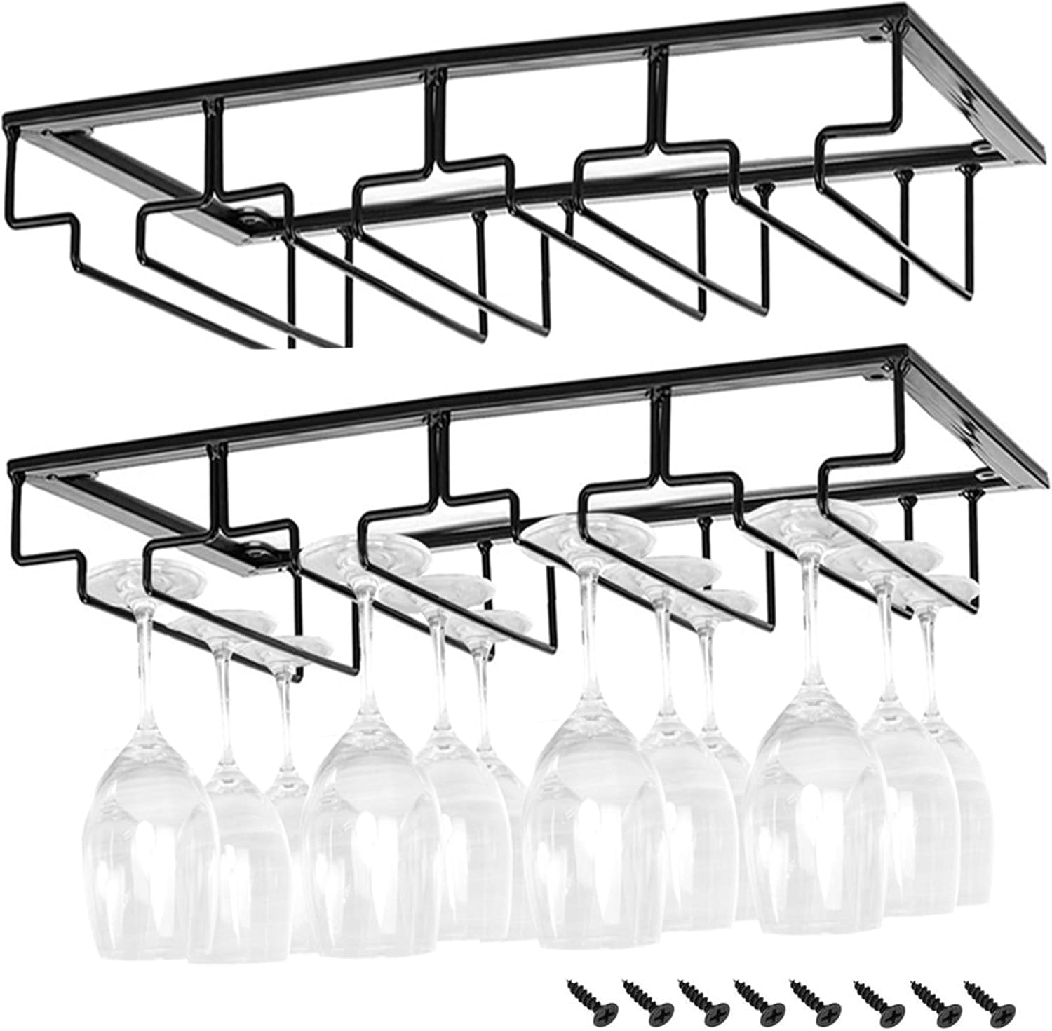 Yopay 2 Pack Wine Glass Rack, Metal Under Stemware Holder for