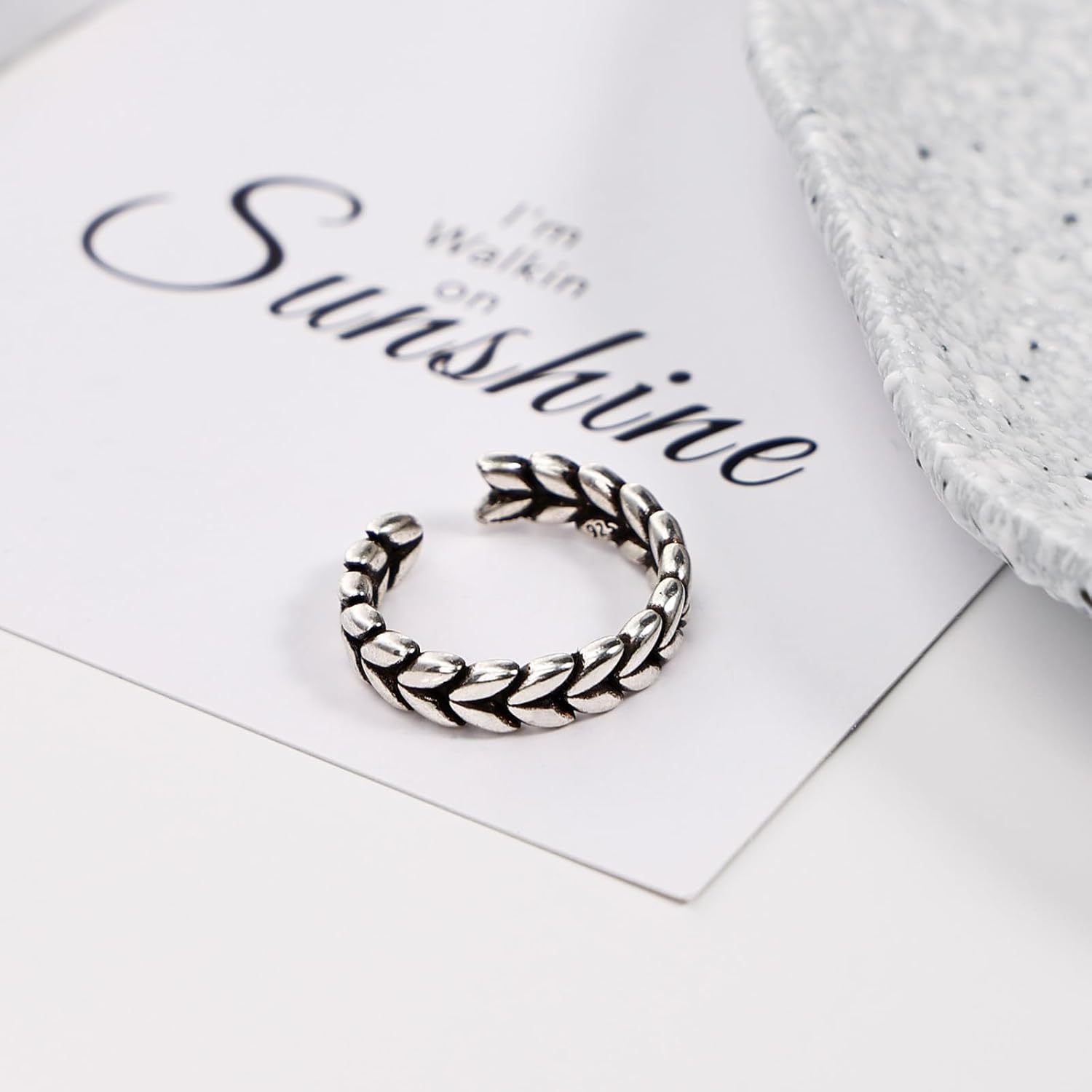 Silver Open Ring for Women – Unique Adjustable Ring with Wheat Ear Design, Edgy Punk Style Meets Vintage Aesthetic for Stacked or Wear Separately - Image 5