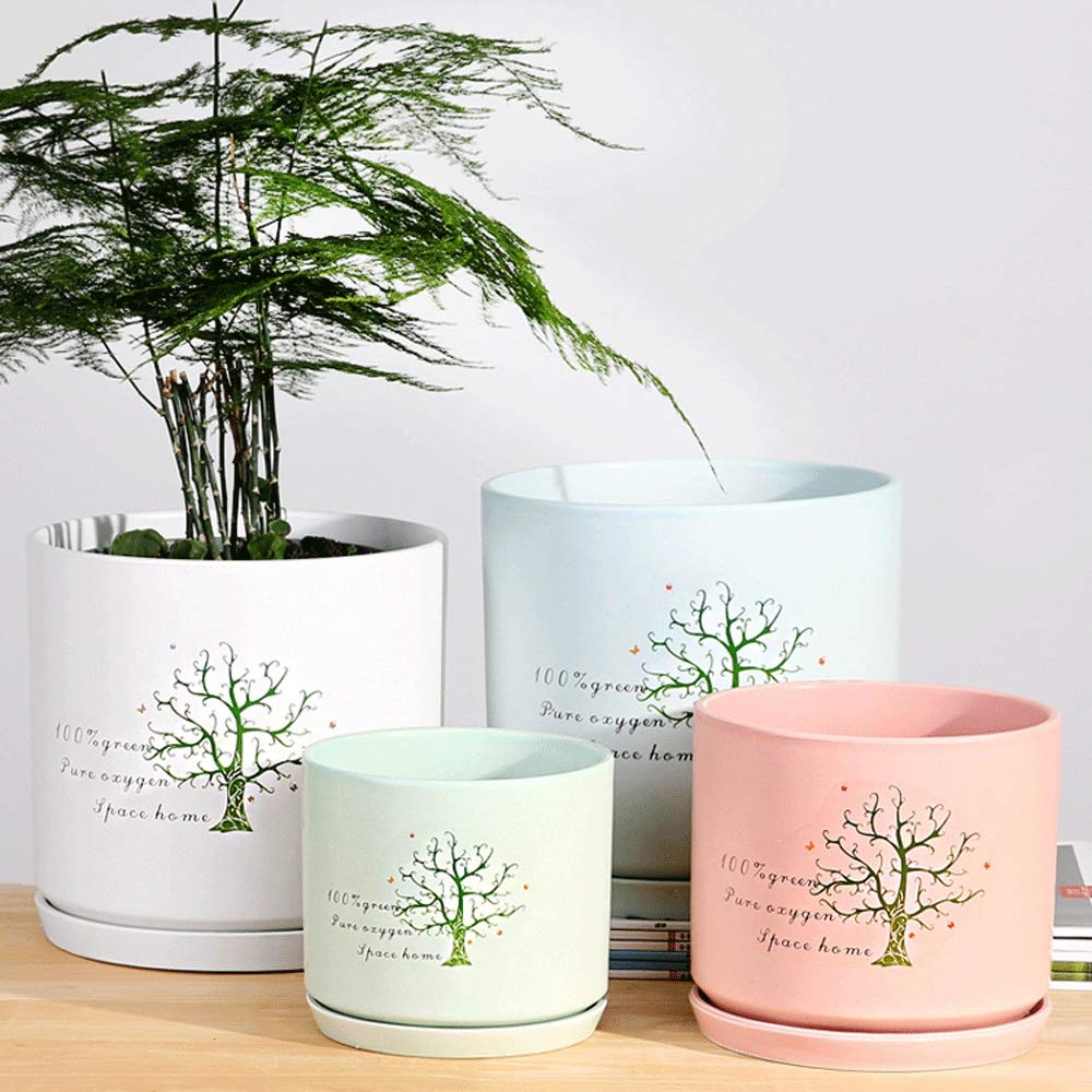 Vaso da Fiori Bianco Facile da Pulire Fioriera in Stile Semplice Decorazione per Balcone e Parco Vaso per Piante Vaso in Ceramica Resistente con campi forati e Giardini Vaso da Fiori Vassoio