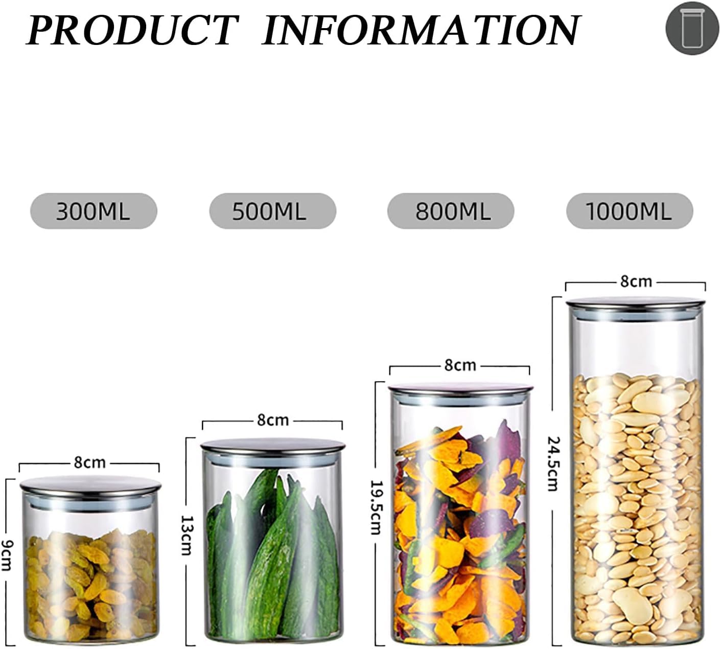 Frischhaltedosen mit luftdichtem Deckel, transparent, Einmachgläser, Speisekammer-Organizer für Snacks, Müsli, Nüsse, Kaffeebohnen (800 ml), 2 Stück