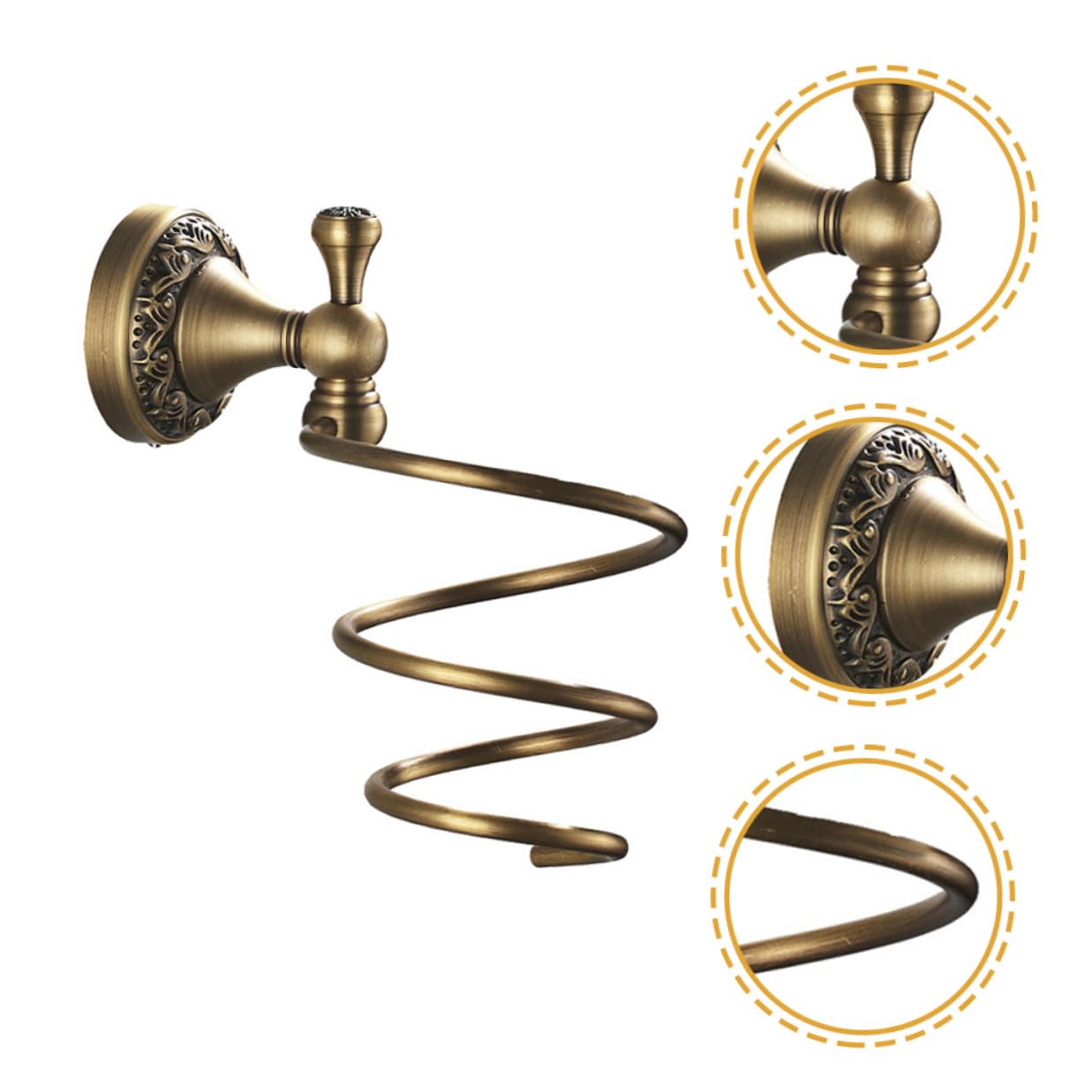 Soporte de Pared en Pelo para Dorado Espiral Secador | Organizador para Baño y Dormitorio, Cobre y Acero Inoxidable, Fácil Instalación