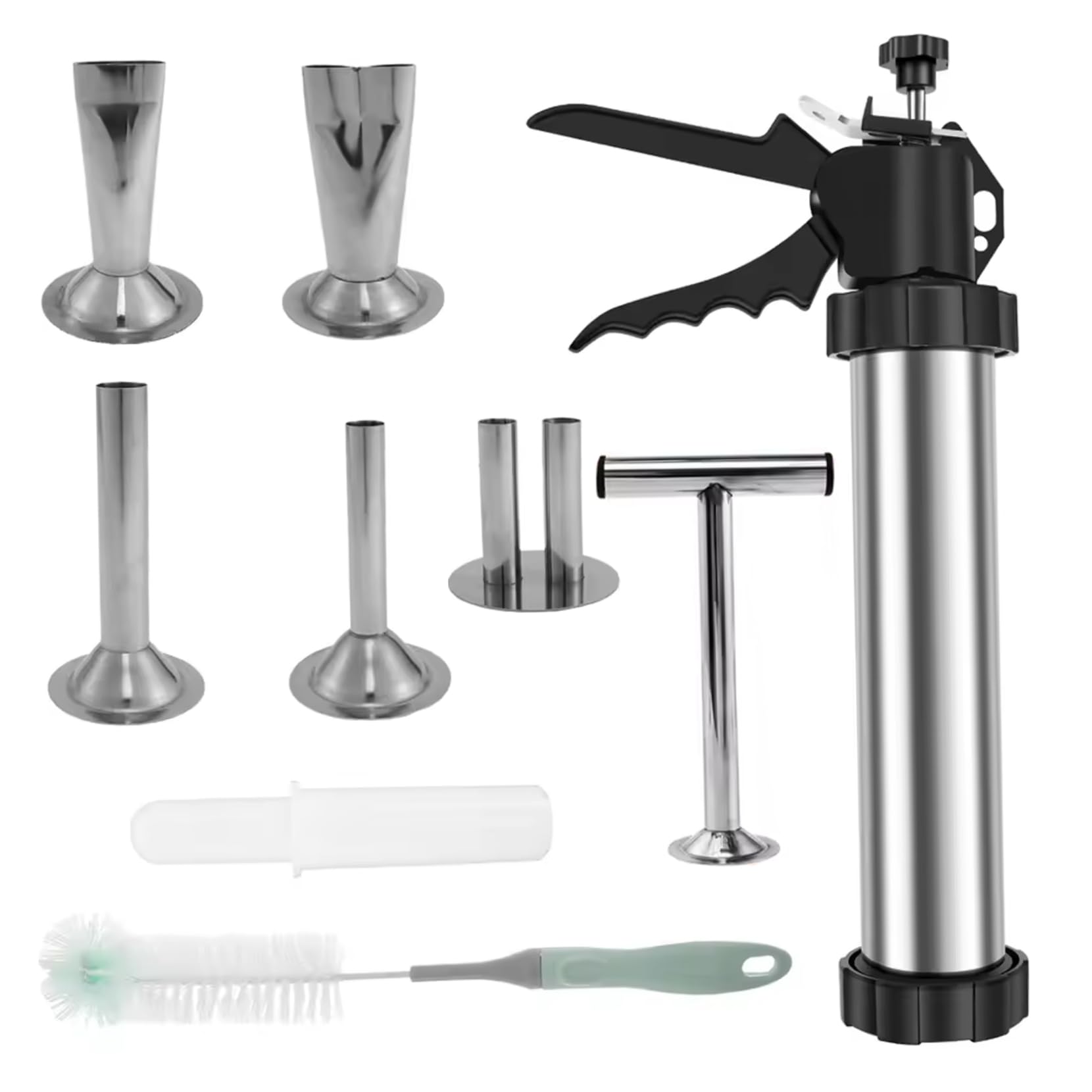 Jerky Gun für Hackfleisch, Edelstahl-Wurstfüller-Jerky Gun-Set mit Düsen und Reinigungsbürsten für DIY-Kochen, Mahlzeitenzubereitung, Rindfleisch für Hackfleisch-Set