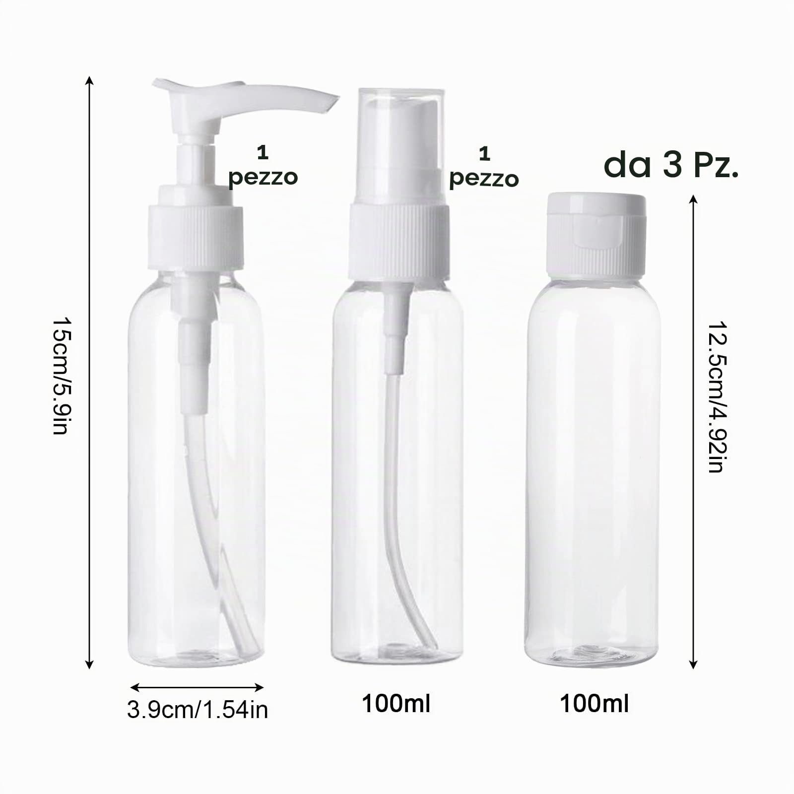 KEYRI 5 Pezzi 100ml Contenitori da Viaggio per Liquidi Bottigliette da Viaggio Set per Aereo Kit da Bottiglie da Viaggio con Trasparente Volo Borsa da Toilette Set da Viaggio per Cosmetici, FDA (Nero)