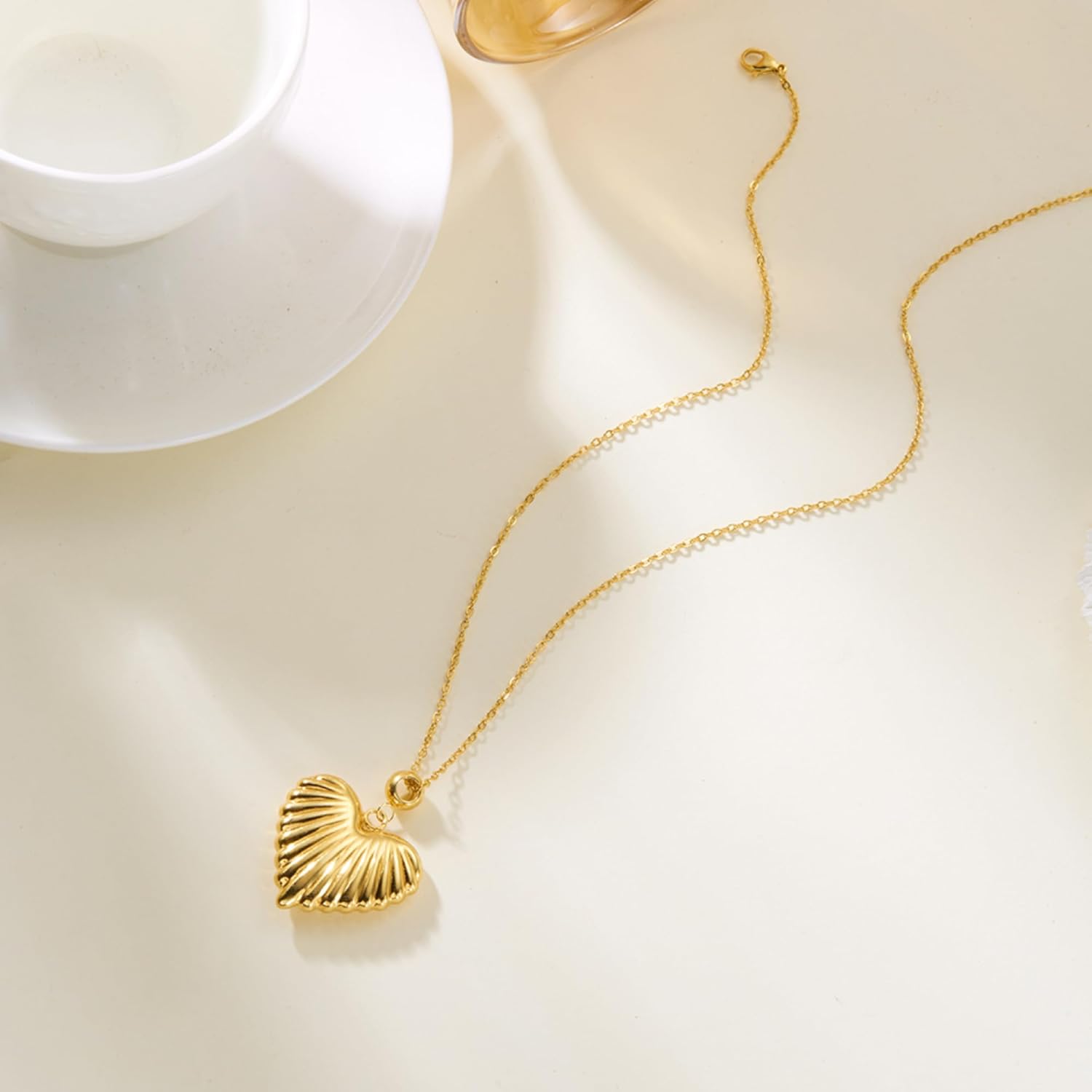 Gold Heart Charm Necklace for Women, Trendy Dainty Chunky Mom 1111 Heart Toggle Statement Thick Paperclip Chain Choker Necklaces Mothers Birthday Jewelry Gift - Image 6