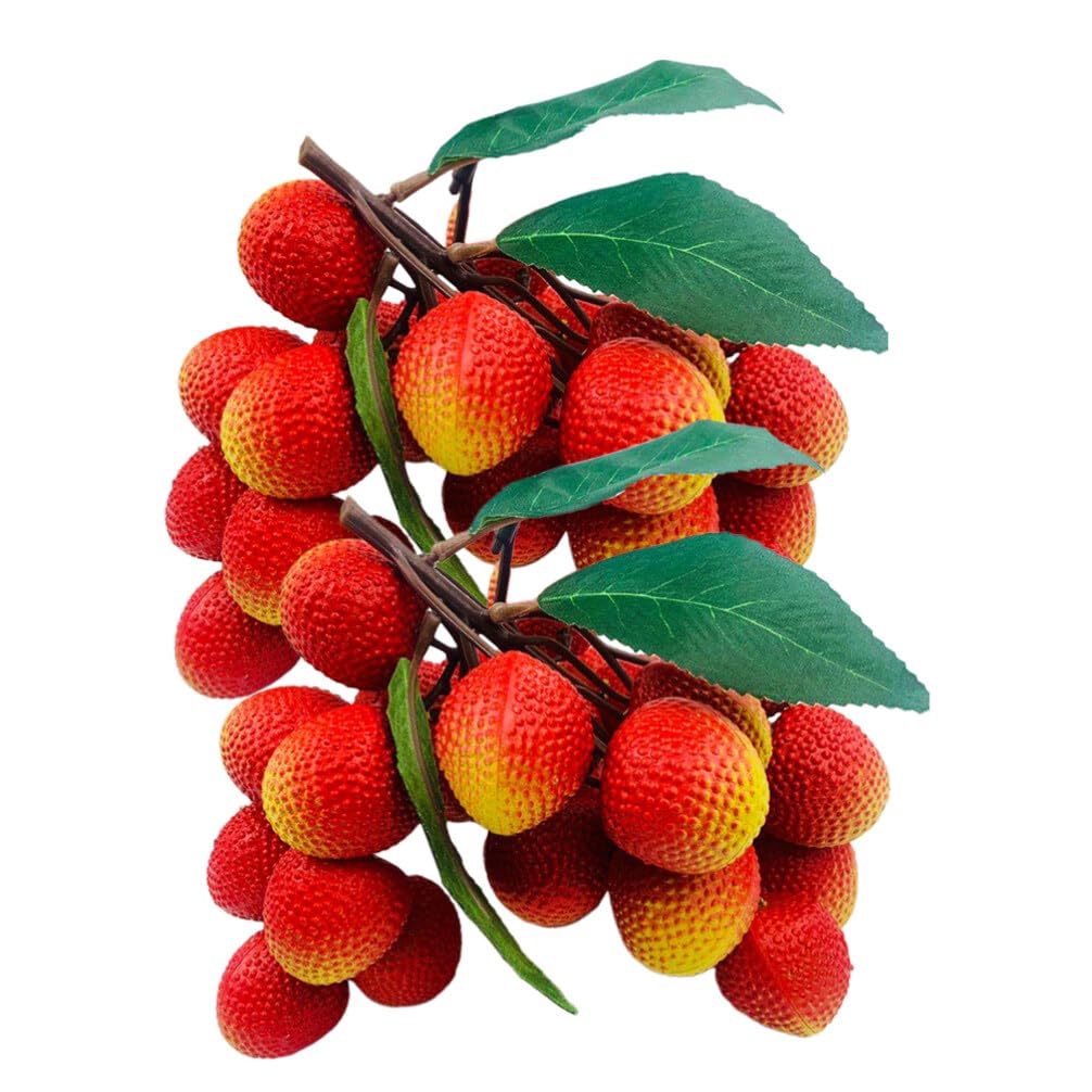 HOLIDYOYO 2 Bunches Artificial Lychee Fake Fruit Lifelike Simulation Litchi Bundle Realistic Plastic Faux Fruit Model Fruit Figurine for Shop Decoration Photo Props
