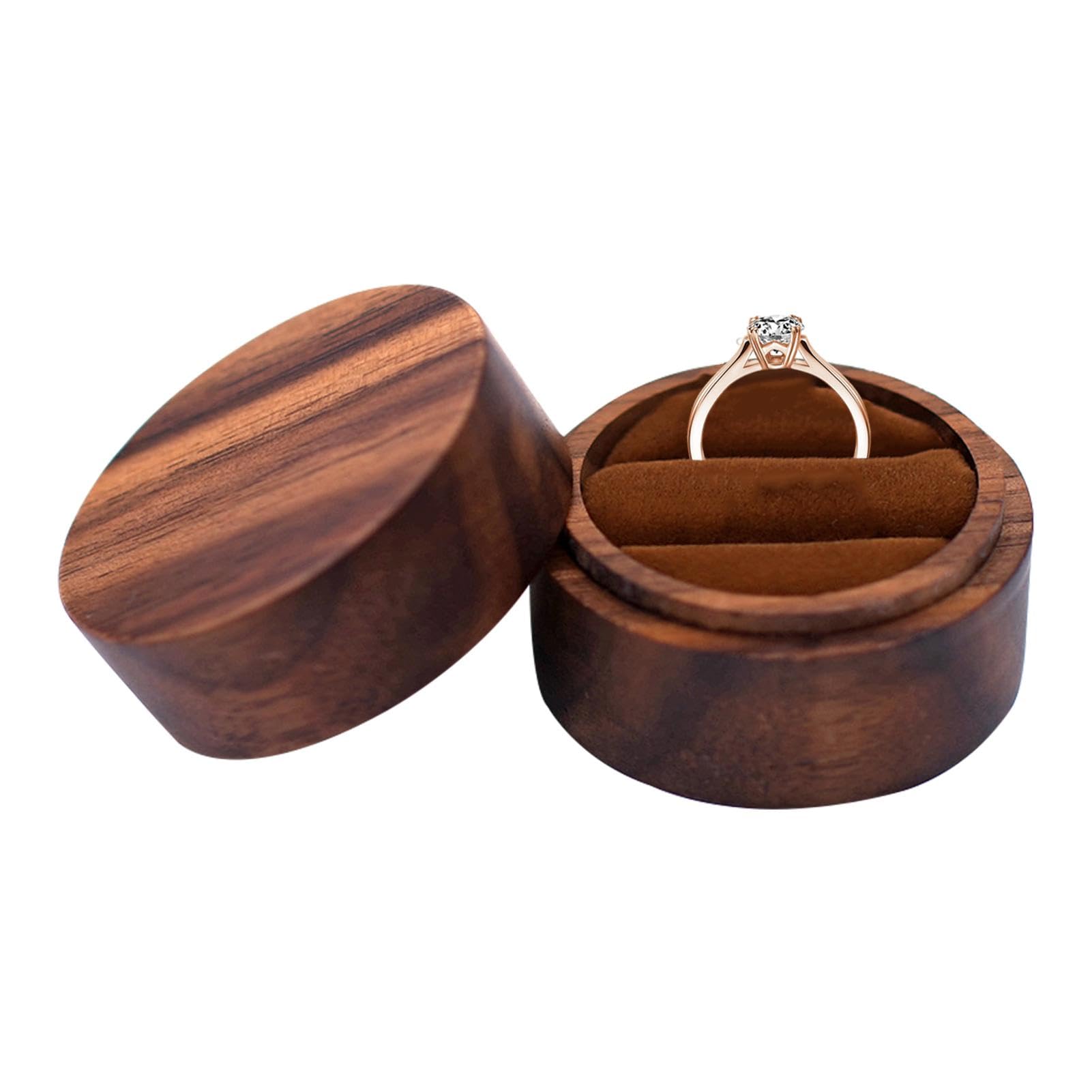 HERCHR Scatola per Anelli in Legno per FEDI Nuziali, Scatola Rotonda in Legno per FEDI Nuziali, portagioie, Scatola portafedi per Display o Organizer Personale