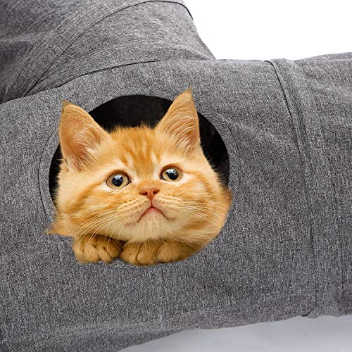 Image of Ownpets Cat Tunnel, 3 Way Collapsible Kitty Tunnel 47 inch Long Cat Tube with Plush Ball & Feather Toy, Cat Play Tunnel for Indoor Cat, Kitten, Rabbit