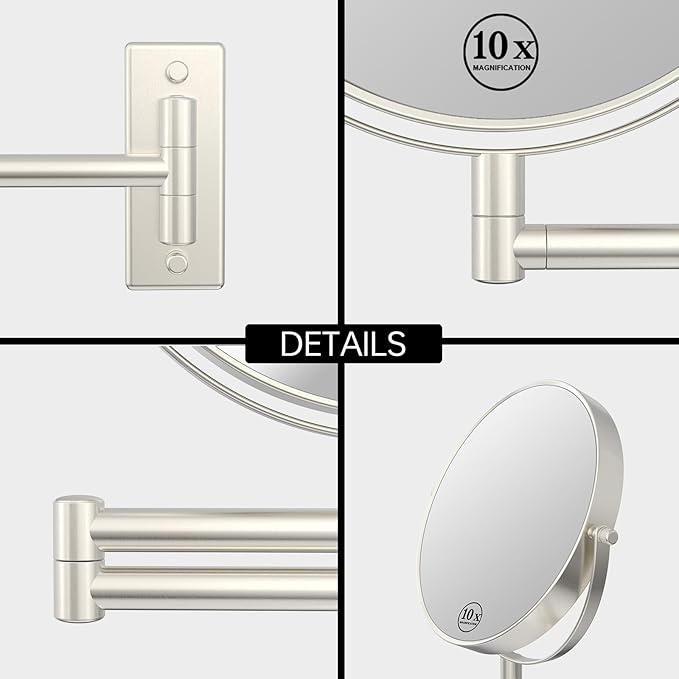 Espejo de Maquillaje de Pared 8 Pulgadas, Doble Cara, Brazo Extensible 360° miniatura 4