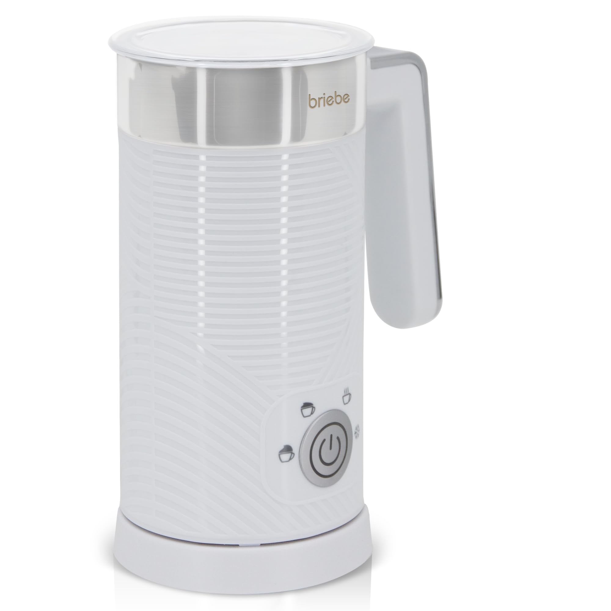 briebe Elegance Espumador de Leche Eléctrico Calentador 4 en 1, Espuma Fría/Caliente 130ml para Café Latte, Capuchino, Macchiato, Leche Caliente 300ml, Milk Frother, Libre BPA, 500W, Diseño Blanco