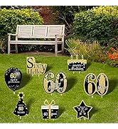 Marwey 60th birthday decorations 60th Birthday Yard Sign Set of 8 Black & Gold with Stakes - 60th...