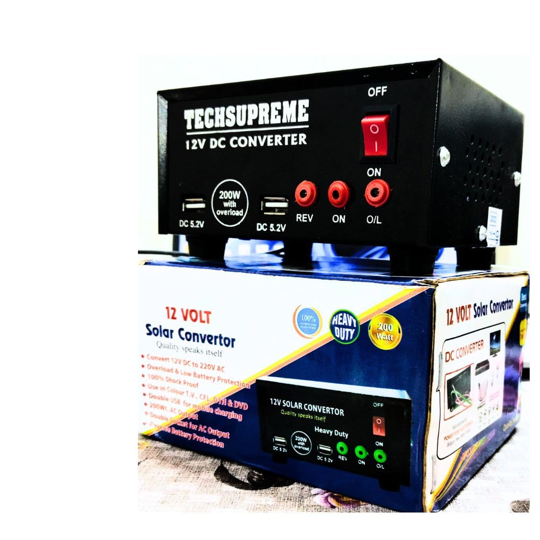 TechSupreme Mini Inverter 12 Volt 200 Watt Solar/DC to AC Converter with Mobile Charging USB Output (12V DC Power to 220V AC) Solar Converter 200w Output-image-42