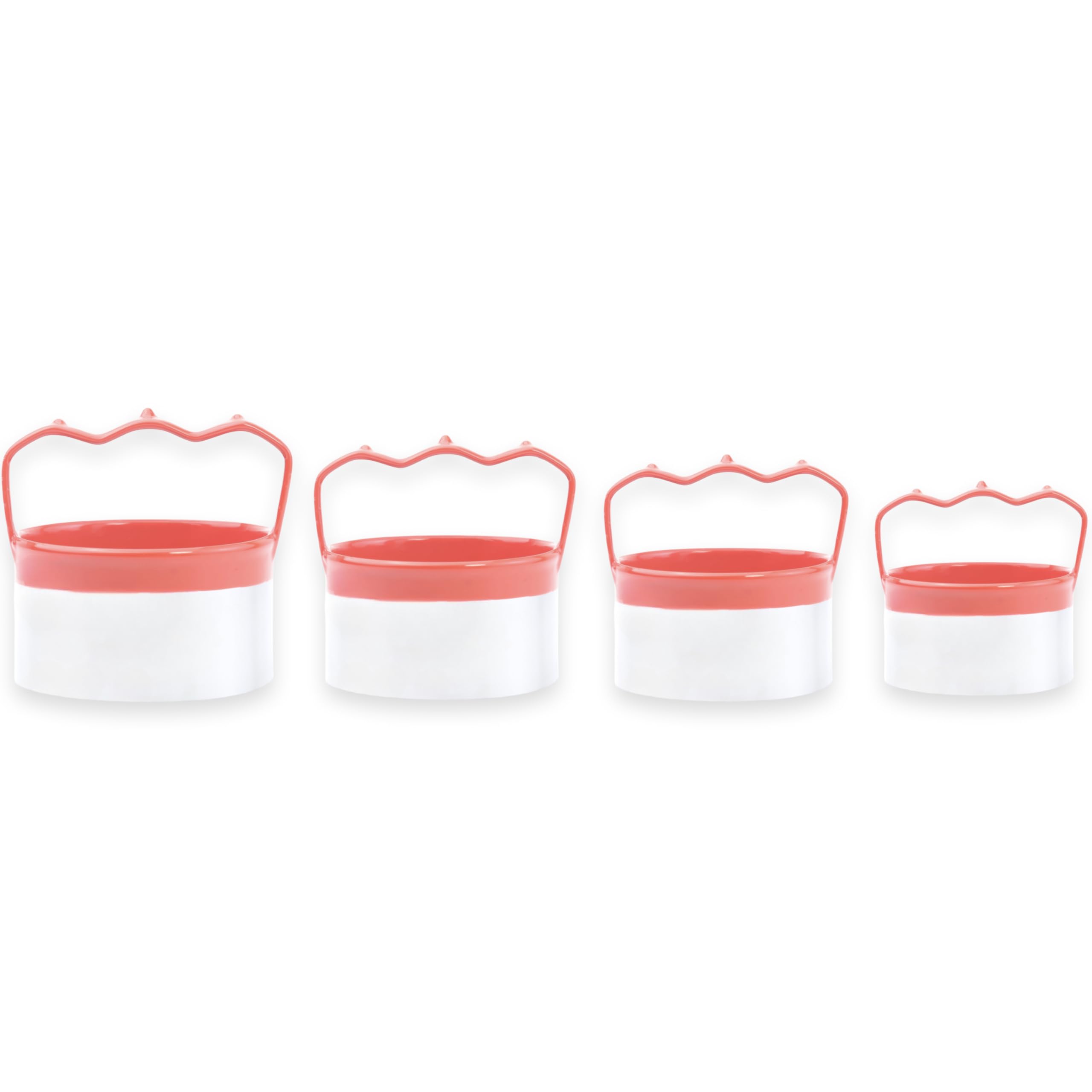 4 Stück Runde Keks- & Keksausstecher Set - Ergonomisches Design, roter Silikongriff, 0,4 mm Edelstahl, ideal für Backspaß-Leckereien, Größen 6,3 cm, 7,6 cm, 8,9 cm, 10,2 cm