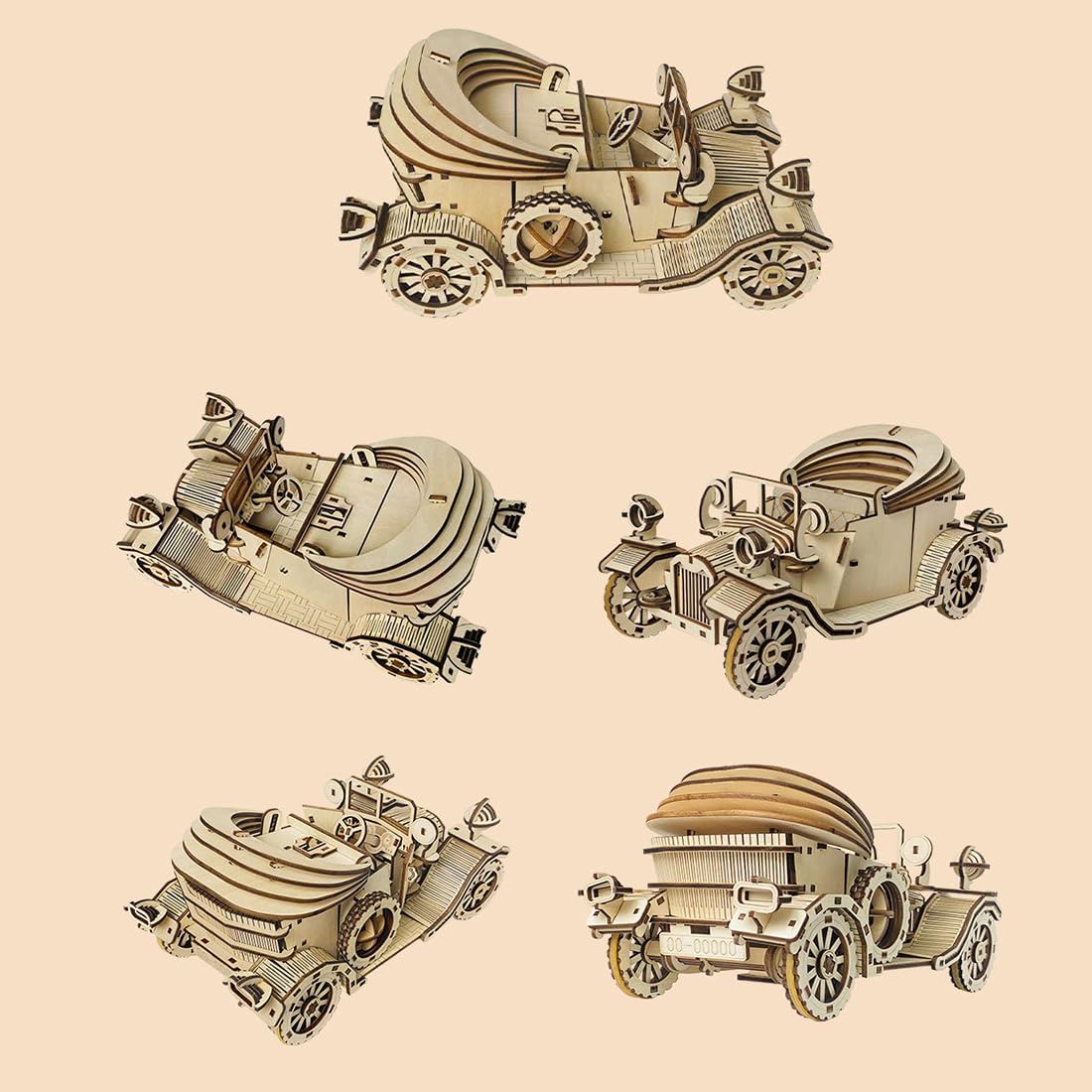 3D Auto Holzpuzzle Modellbausatz, 220 Teile DIY Retro Cabrio Holz Puzzle Modellbau, Selbstmontage Mechanisches Holzbausatz Weihnachten Deko Bildung Erwachsene