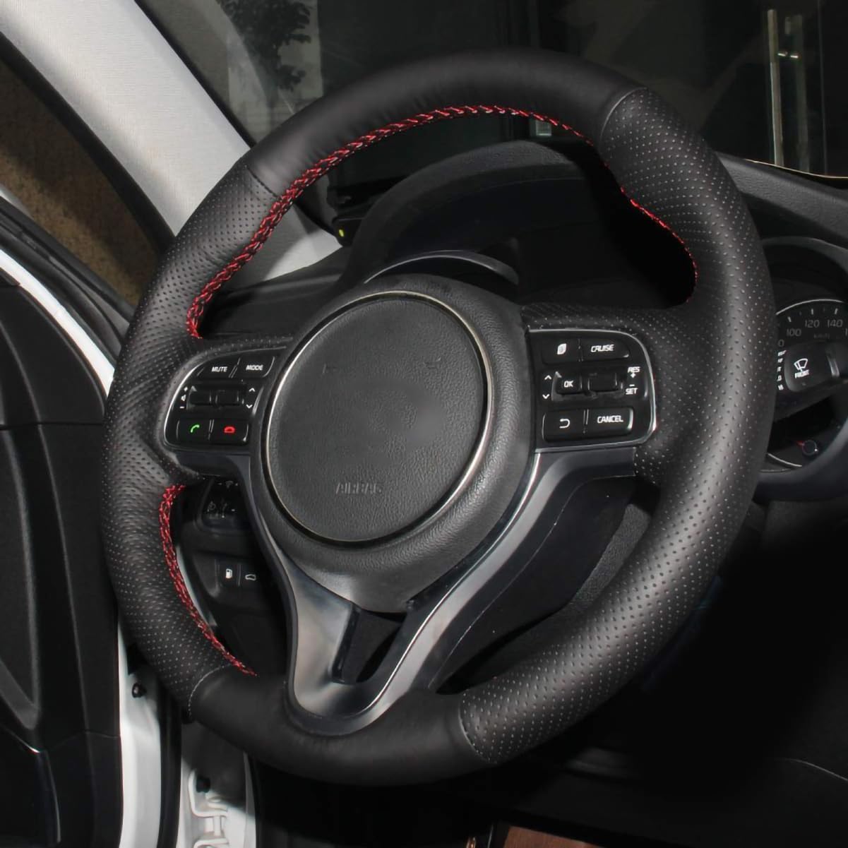 Genuine Leather Carbon Fiber Steering Wheel Cover for Kia Sportage 2017-2019 / NIRO 2017 2018 2019 2020 2021 2022 / Optima 2016-2018 Accessories Car Interior Custom Fit Hand Stitched OEM