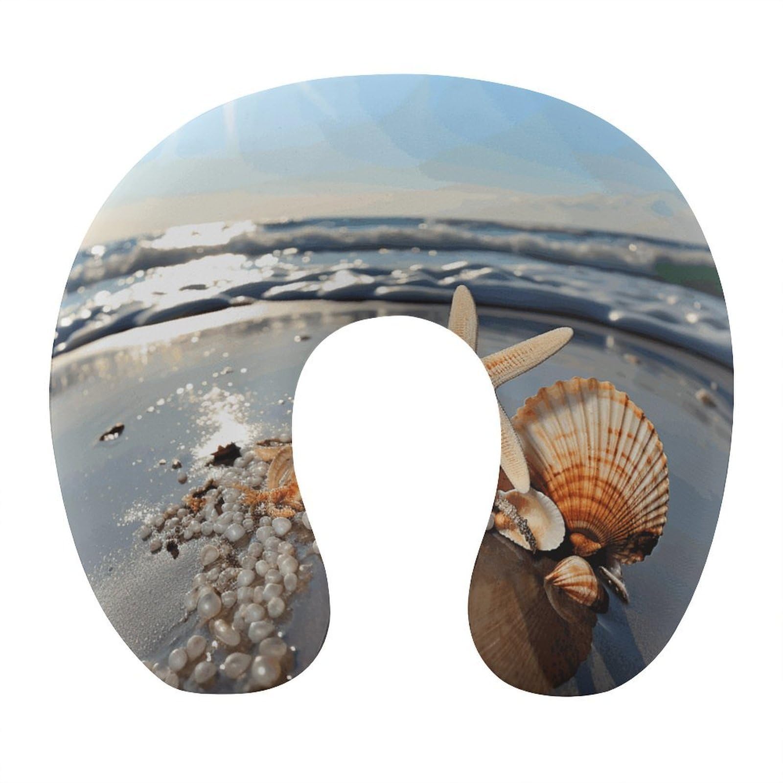 Adfgyerh Style Seashells On The Beach U-Shaped Pillow，Memory Foam Pillow Core，Cushion ，Provide Neck Support ，Travel Pillow，Suitable For Airplanes, Cars, Homes, And Offices.