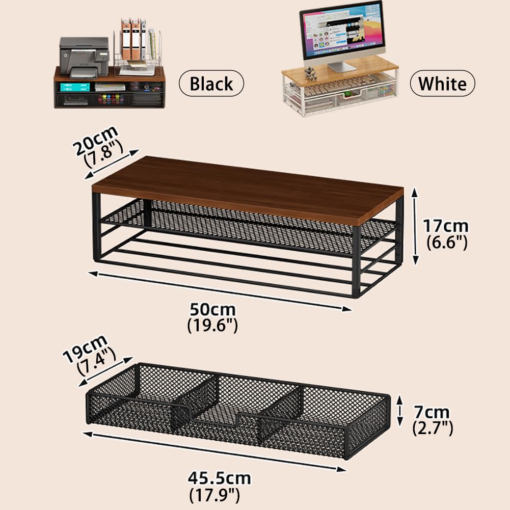 CAKERS Riser De Stand De Moniteur En Métal Robuste | Étagère D'organisateur De Bureau Polyvalent Avec Tiroir De Stockage | Accessoires De Bureau Créatifs,Blanc,50x20x17cm (19.6x7.8x6.6 Pouces)