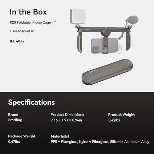 Miniatura 8 de SmallRig Jaula universal plegable P20 para teléfono, plataforma de video para teléfono inteligente, estabilizador de caja de vlogging para