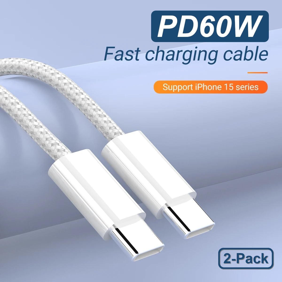 Dual Flat Wall Charger 30W and Braided USB C to USB C Cable 3ft - 60W Type C Fast Charger, USBC to USB-C Woven Power Cord for iPhone 15 Pro Max/MacBook/iPad/Samsung Galaxy/Android Devices [Pack of 2]