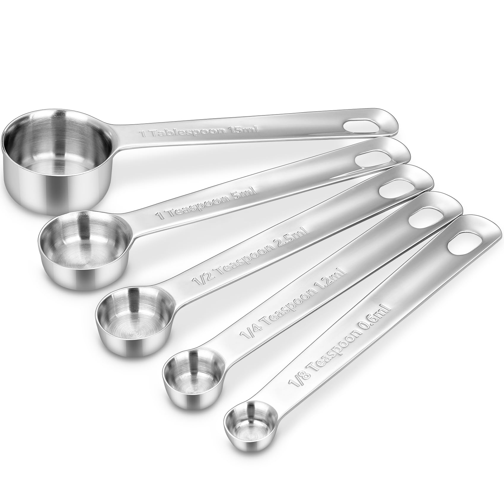 KEAWELL Premium 18/10 Measuring Spoons Set (Silver, 5PC Measuring Spoons) | 18/10 Stainle…
