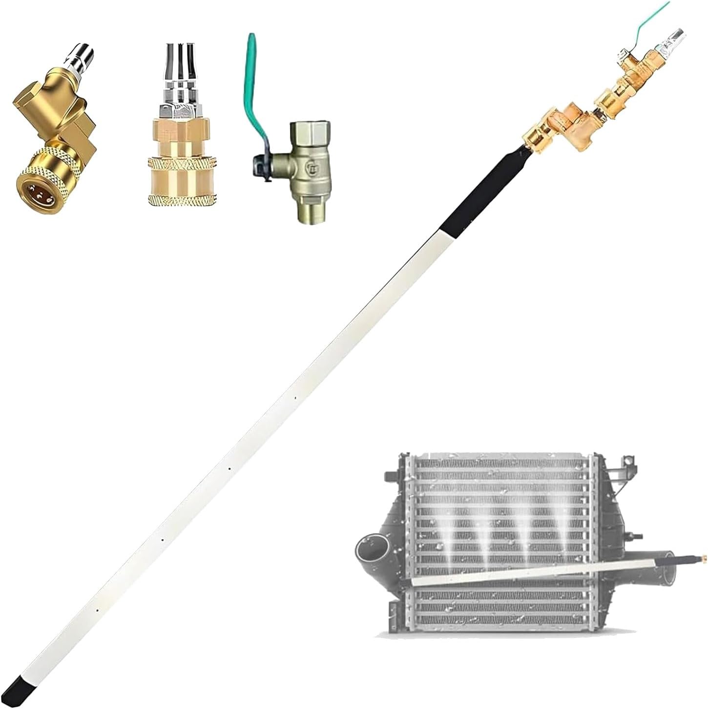 24" Radiator Cleaning Wand, Radiator Cleaner Wand Tool - 4500 PSI Stainless Steel Water/Air Pressure Washer Gun Adapter for Cars, Trucks, RVs, Heavy Equipment have switch 23.6in