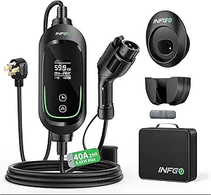 Level 2 EV Charger 40Amp, Portable Electric Car Charger 25FT Cable for NEMA 14-50 Plug, 240V, 9.6kW, Adjustable Current, Timing Delay, Vehicle Charger Station for J1772 BEVs/PHEVs