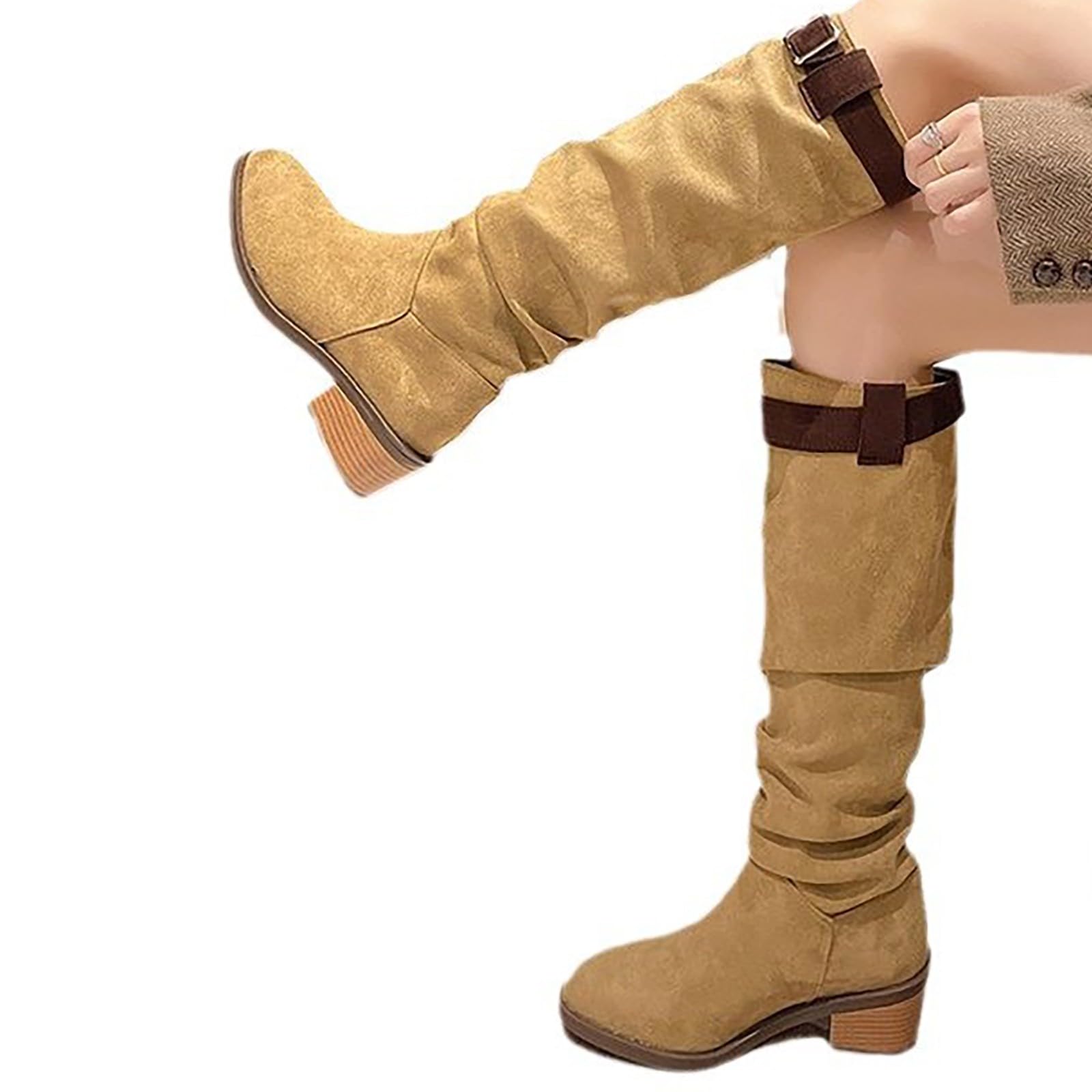 Stivali western in pelle con tacco a blocco, stivali da donna neri con