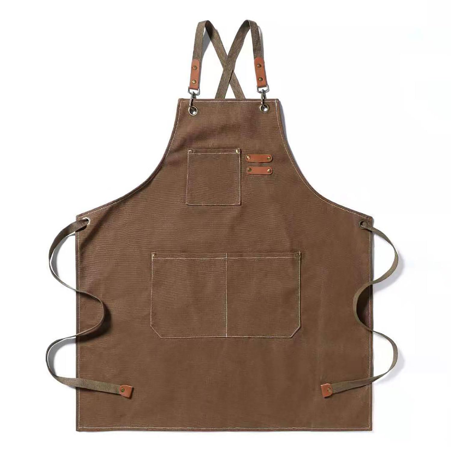 1PCS PUCHEN Cotton and Large Pockets Canvas Cross Back Heavy Duty Adjustable Work Apron Kitchen Cooking Baking Hairstylist Bbq Work Bib
