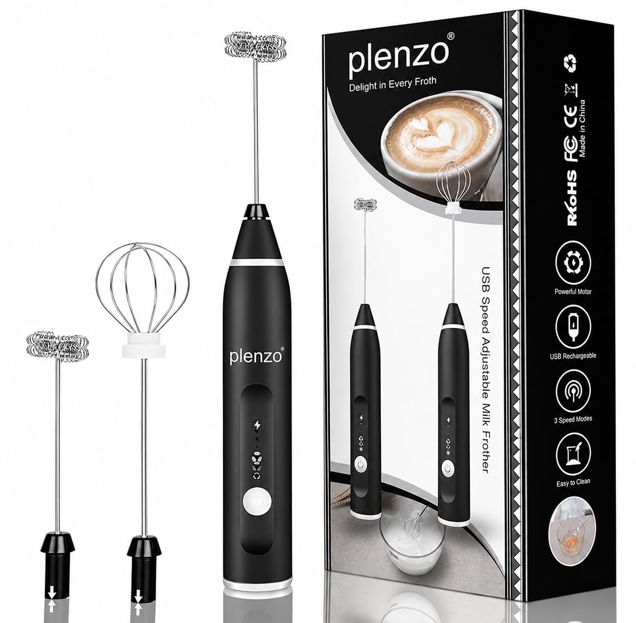 Electric Milk Frother with 2 Attachments (Double-Layer Frother & Egg Whisk), 3-Speed Adjustable, Rechargeable Handheld Coffee Mixer for Latte, Cappuccino, Drinks & Eggs – Stainless Steel-image-26